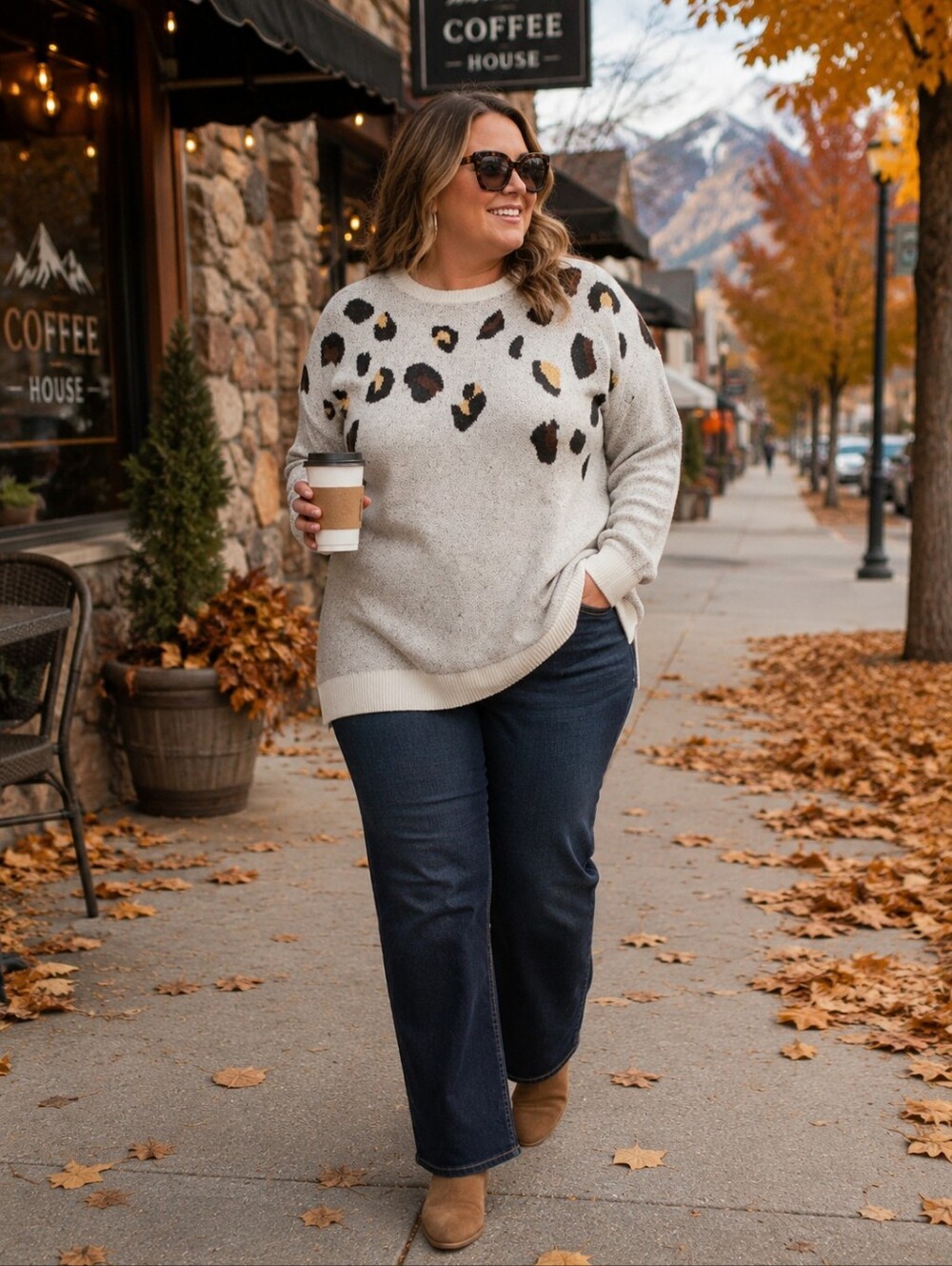 Haptics by Holly Harper Leopard Two-Tone Jacquard Sweater NWT 3X